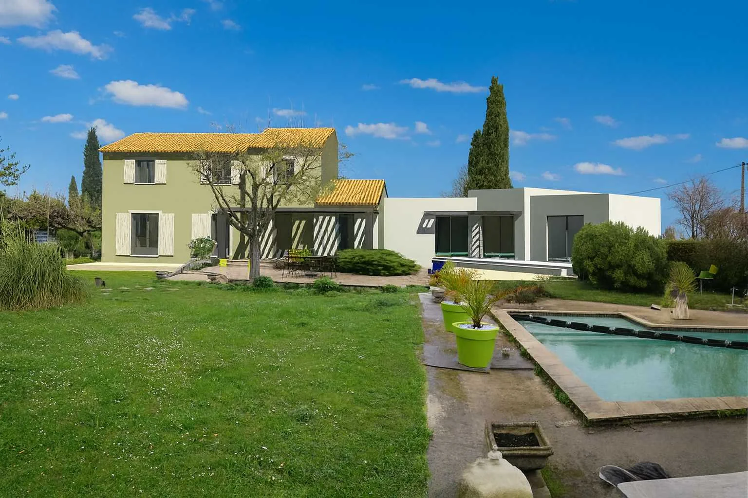 Représentation 3D du projet d’extension et de son jardin